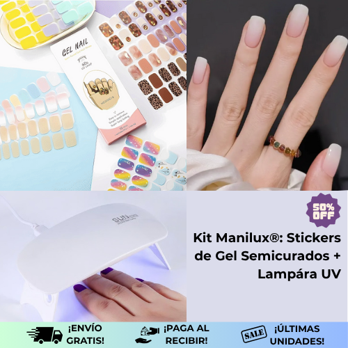 Kit Manilux® |  20 Stickers de Gel Semicurados + Lampára UV ¡50% Off!